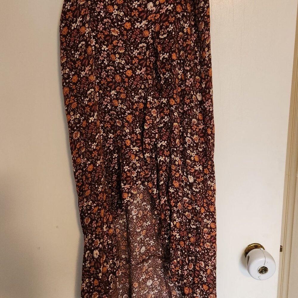 Silky drape floral ruffle high-low